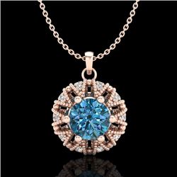 1.2 CTW Fancy Intense Blue Diamond Art Deco Stud Necklace 18K Rose Gold - REF-118Y2K - 37741