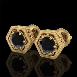 1.07 CTW Fancy Black Diamond Solitaire Art Deco Stud Earrings 18K Yellow Gold - REF-73M3H - 37508