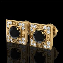 1.63 CTW Fancy Black Diamond Solitaire Art Deco Stud Earrings 18K Yellow Gold - REF-114M5H - 38159