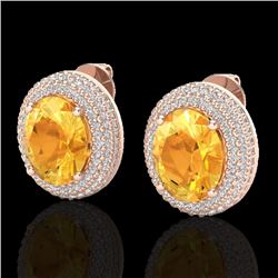 8 CTW Citrine & Micro Pave VS/SI Diamond Earrings 14K Rose Gold - REF-142A9X - 20220