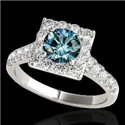 2 CTW Si Certified Blue Diamond Solitaire Halo Ring 10K White Gold - REF-210M9H - 34137