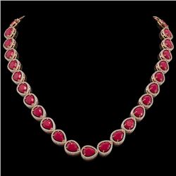 64.01 CTW Ruby & Diamond Halo Necklace 10K Rose Gold - REF-785A8X - 41190