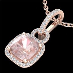 2.75 CTW Morganite & Micro VS/SI Diamond Halo Necklace 14K Rose Gold - REF-65T6M - 22987