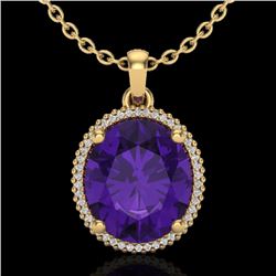 10 CTW Amethyst & Micro Pave VS/SI Diamond Halo Necklace 18K Yellow Gold - REF-78H2A - 20602