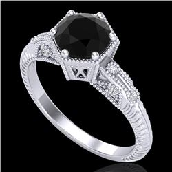 1.17 CTW Fancy Black Diamond Solitaire Engagement Art Deco Ring 18K White Gold - REF-85W5F - 38031