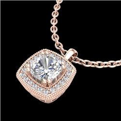 1.25 CTW Cushion VS/SI Diamond Solitaire Art Deco Necklace 18K Rose Gold - REF-315X2T - 37038