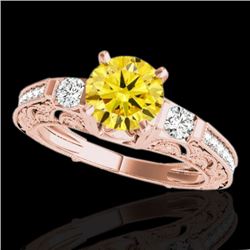 1.38 CTW Certified Si Intense Yellow Diamond Solitaire Antique Ring 10K Rose Gold - REF-174W5F - 346