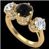 Image 1 : 3.06 CTW Fancy Black Diamond Solitaire Art Deco 3 Stone Ring 18K Yellow Gold - REF-294T9M - 37389