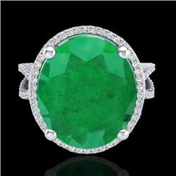 12 CTW Emerald & Micro Pave VS/SI Diamond Halo Ring 18K White Gold - REF-143K6W - 20960