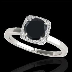 1.15 CTW Certified VS Black Diamond Solitaire Halo Ring 10K White Gold - REF-43A6X - 33403