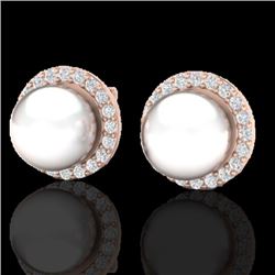 0.50 CTW Micro Pave Halo VS/SI Diamond & Pearl Earrings 14K Rose Gold - REF-53T3M - 21505