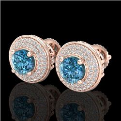 2.35 CTW Fancy Intense Blue Diamond Art Deco Stud Earrings 18K Rose Gold - REF-236H4A - 38133