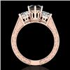 Image 4 : 2.01 CTW Fancy Black Diamond Solitaire Art Deco 3 Stone Ring 18K Rose Gold - REF-241A8X - 37577