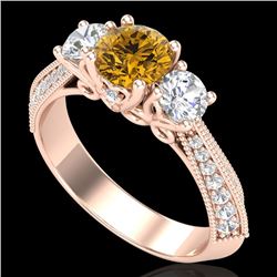 1.81 CTW Intense Fancy Yellow Diamond Art Deco 3 Stone Ring 18K Rose Gold - REF-236Y4K - 38030