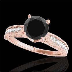 1.21 CTW Certified VS Black Diamond Solitaire Antique Ring 10K Rose Gold - REF-46T9M - 34724