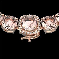 87 CTW Morganite & VS/SI Diamond Halo Micro Pave Necklace 14K Rose Gold - REF-1163A6X - 23353