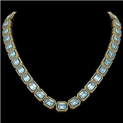 78.34 CTW Sky Topaz & Diamond Halo Necklace 10K Yellow Gold - REF-712M5H - 41506