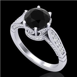 2.2 CTW Fancy Black Diamond Solitaire Engagement Art Deco Ring 18K White Gold - REF-141Y8K - 38087