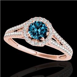 1.3 CTW Si Certified Fancy Blue Diamond Solitaire Halo Ring 10K Rose Gold - REF-162W8F - 33888