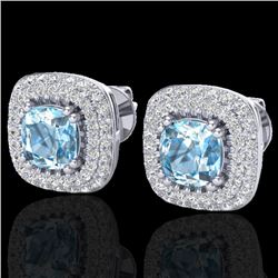 2.16 CTW Sky Blue Topaz & Micro VS/SI Diamond Earrings Halo 18K White Gold - REF-98N4Y - 20336