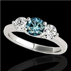 3 CTW Si Certified Fancy Blue Diamond 3 Stone Solitaire Ring 10K White Gold - REF-454W5F - 35399