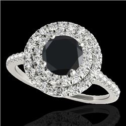 1.5 CTW Certified VS Black Diamond Solitaire Halo Ring 10K White Gold - REF-71T3M - 33355