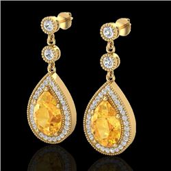 4.50 CTW Citrine & Micro VS/SI Diamond Earrings Designer 18K Yellow Gold - REF-67H5A - 23114