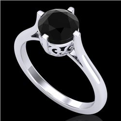 1.25 CTW Fancy Black Diamond Solitaire Engagement Art Deco Ring 18K White Gold - REF-81H8A - 38059