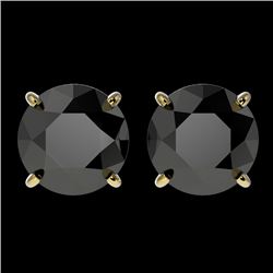 3 CTW Fancy Black VS Diamond Solitaire Stud Earrings 10K Yellow Gold - REF-64A3X - 33125