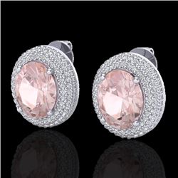 9 CTW Morganite & Micro Pave VS/SI Diamond Earrings 18K White Gold - REF-284F4N - 20229