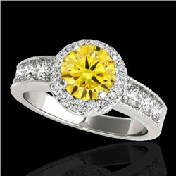 2.1 CTW Certified Si/I Fancy Intense Yellow Diamond Solitaire Halo Ring 10K White Gold - REF-308F2N 