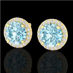 4 CTW Sky Blue Topaz & Halo VS/SI Diamond Micro Earrings Solitaire 18K Yellow Gold - REF-65N8Y - 214