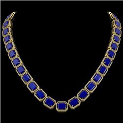 84.94 CTW Sapphire & Diamond Halo Necklace 10K Yellow Gold - REF-859H5A - 41482