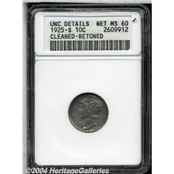 1925-S[10C]--Cleaned, Retoned--ANACS. Unc Details, Net MS60.