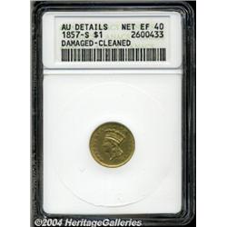 1857-S[G$1]--Damaged, Cleaned--ANACS. AU Details, Net XF40.
