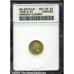 1858-S[G$1]--Damaged, Cleaned--ANACS. AU Details, Net XF45.