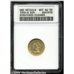 1856-S[$2 1/2]--Scratched, Cleaned--ANACS. Unc Details, Net AU50.