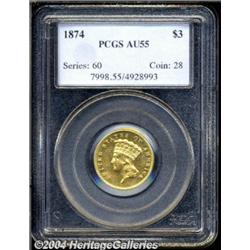 1874[$3] AU55 PCGS.