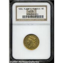 1834[$5] Plain 4 AU55 NGC.