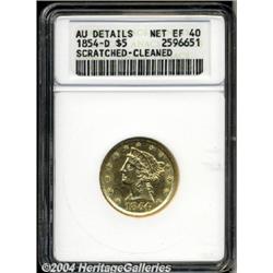 1854-D[$5] Large D--Scratched, Cleaned--ANACS. AU Details, Net XF40.
