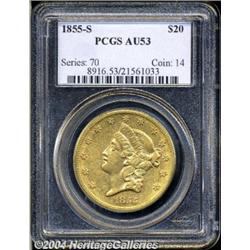 1855-S[$20] AU53 PCGS.