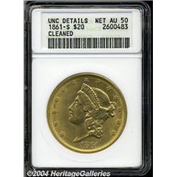 1861-S[$20]--Cleaned--ANACS. Unc Details, Net AU50.