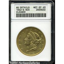 1862-S[$20]--Cleaned--ANACS. AU Details, Net XF40.