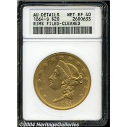 1864-S[$20]--Rims Filed, Cleaned--ANACS. AU Details, Net XF40.
