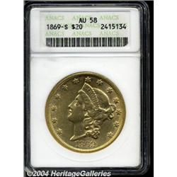 1869-S[$20] AU58 ANACS.
