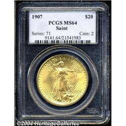 1907[$20] Arabic Numerals MS64 PCGS.