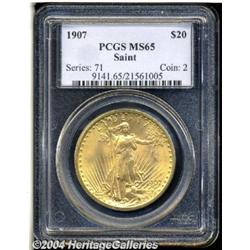1907[$20] Arabic Numerals MS65 PCGS.