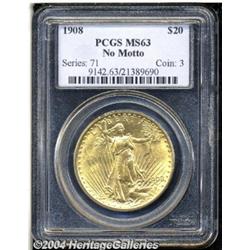 1908[$20] No Motto MS63 PCGS.