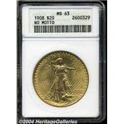 1908[$20] No Motto MS63 ANACS.