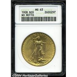1908[$20] No Motto MS63 ANACS.
